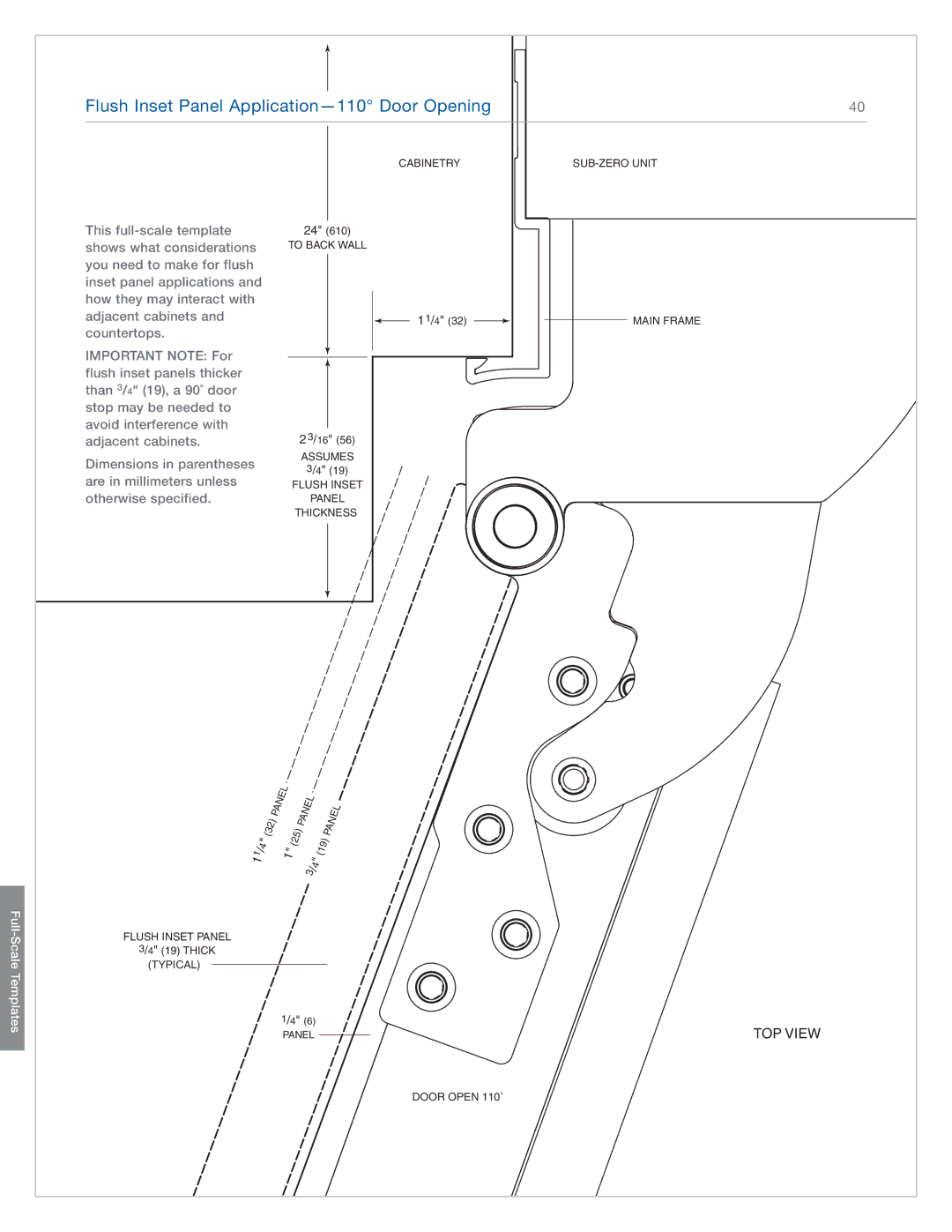 Sub-Zero BI-48SD, BI-36F, BI-42S, BI-36UG, BI-36RG, BI-36S manual Flush Inset Panel Application-110 Door Opening 