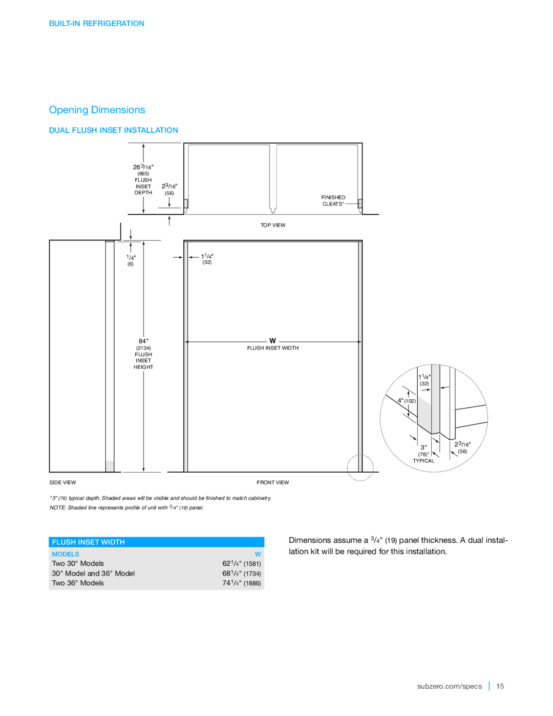 Sub-Zero BI-36F, BI-48SD, BI-42UFD, BI-36UFD, BI-36UG, BI-42SD, BI-36RG, BI-36S, BI-30U Dual Flush Inset Installation 