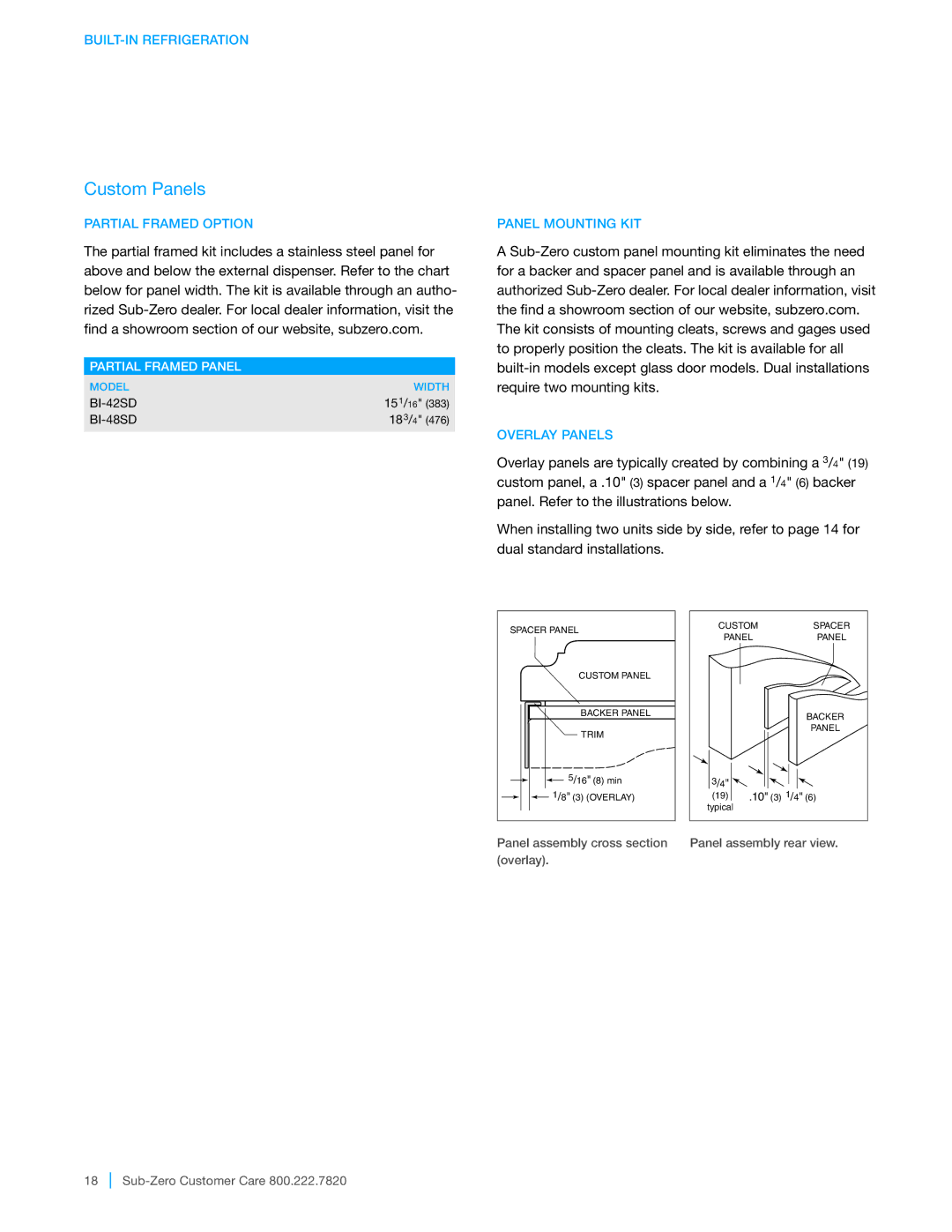 Sub-Zero BI-48SD, BI-36R, BI-36U, BI-36F Partial Framed Option, Partial Framed Panel, Panel Mounting KIT, Overlay Panels 