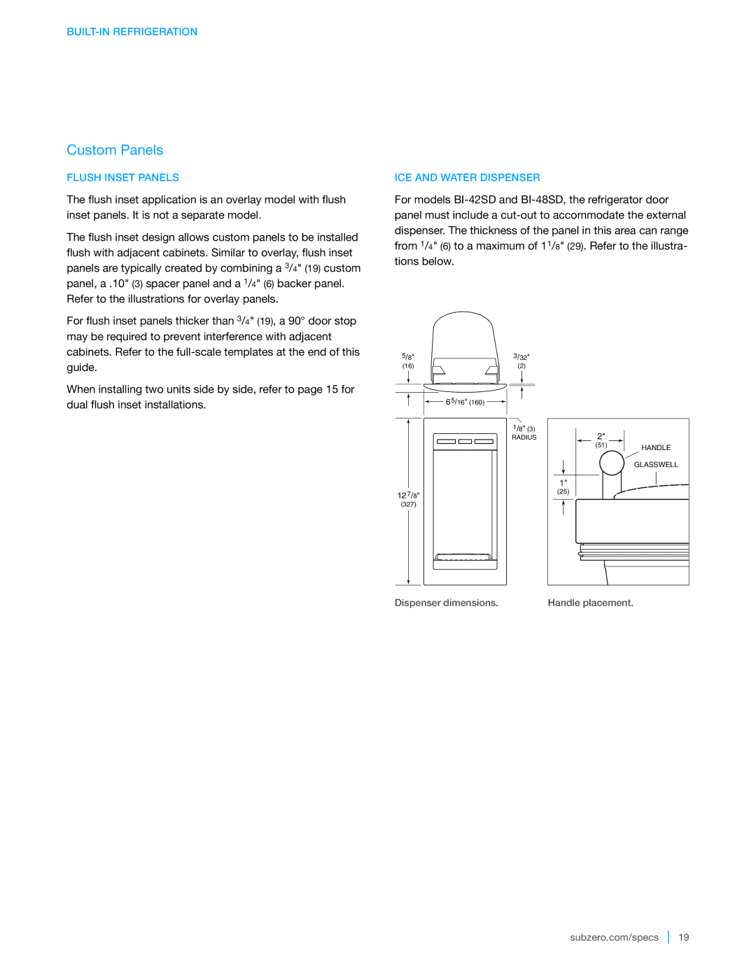 Sub-Zero BI-42UFD, BI-36R, BI-36F, BI-48SD, BI-36UFD, BI-36UG, BI-42SD Flush Inset Panels, ICE and Water Dispenser 