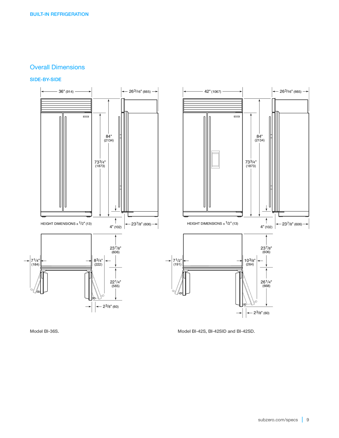 Sub-Zero BI-42SD, BI-36F, BI-48SD, BI-42UFD, BI-36UFD, BI-36UG, BI-36RG, BI-36S, BI-30UG manual Side-By-Side 