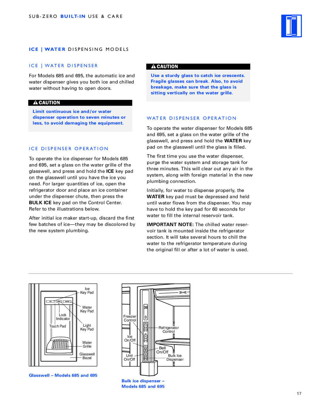 Sub-Zero Built-In Refrigeration manual E Wat E R D I S P E N S E R, E D I S P E N S E R O P E R At I O N 