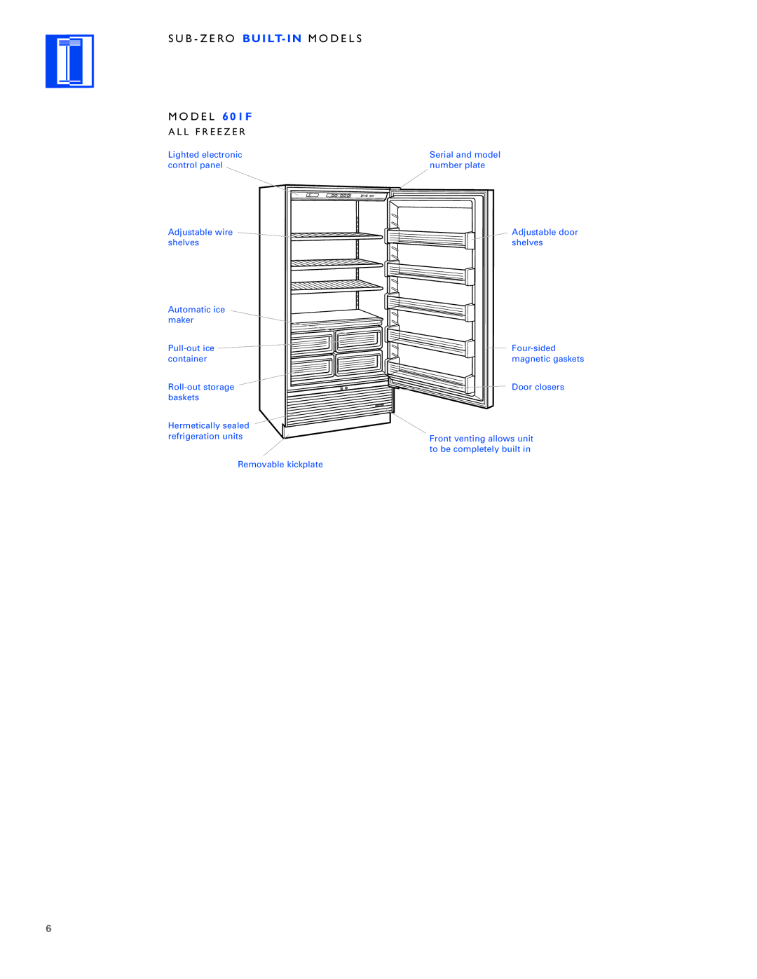 Sub-Zero Built-In Refrigeration manual D E L 601F 