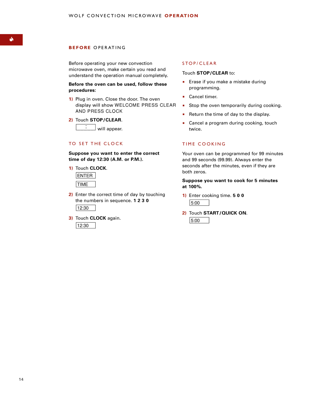 Sub-Zero Convection Microwave Oven manual Touch STOP/CLEAR to, Before the oven can be used, follow these, Procedures 