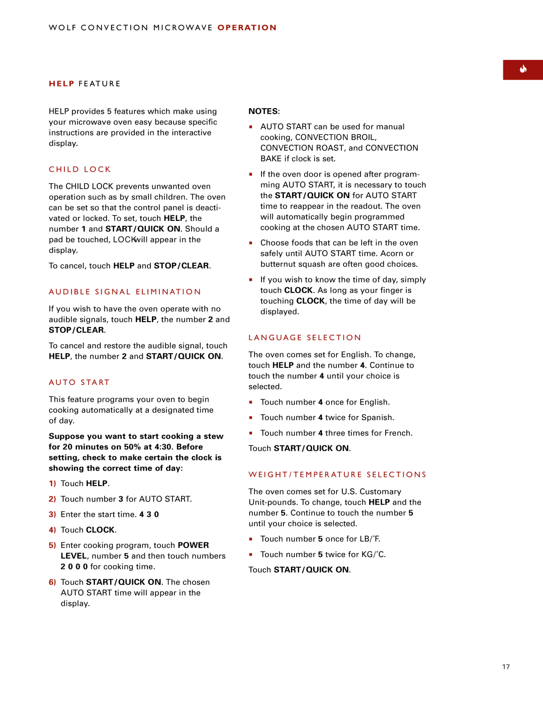 Sub-Zero Convection Microwave Oven manual Operation, I L D L O C K, D I B L E S I G N a L E L I M I N AT I O N, To S TA RT 