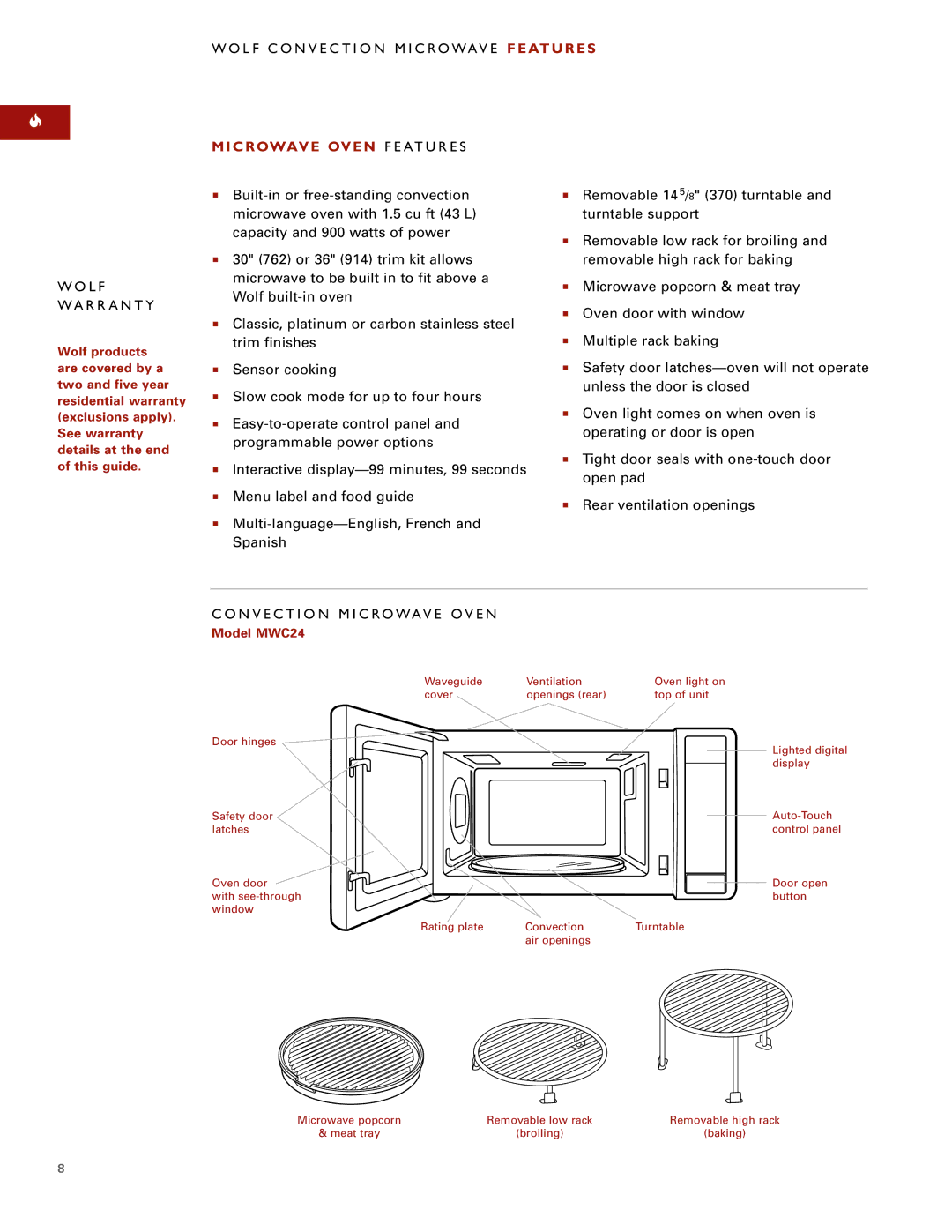 Sub-Zero Convection Microwave Oven manual Microwave Oven F E AT U R E S, N V E C T I O N M I C Ro Wav E O V E N 