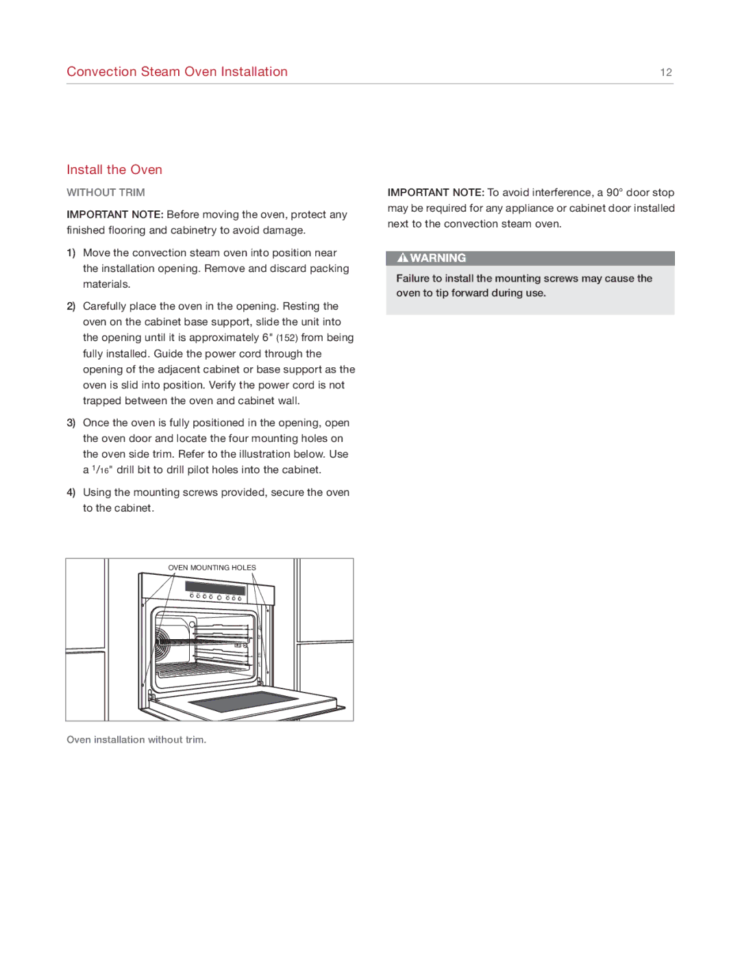 Sub-Zero CSO24 manual Convection Steam Oven Installation Install the Oven 