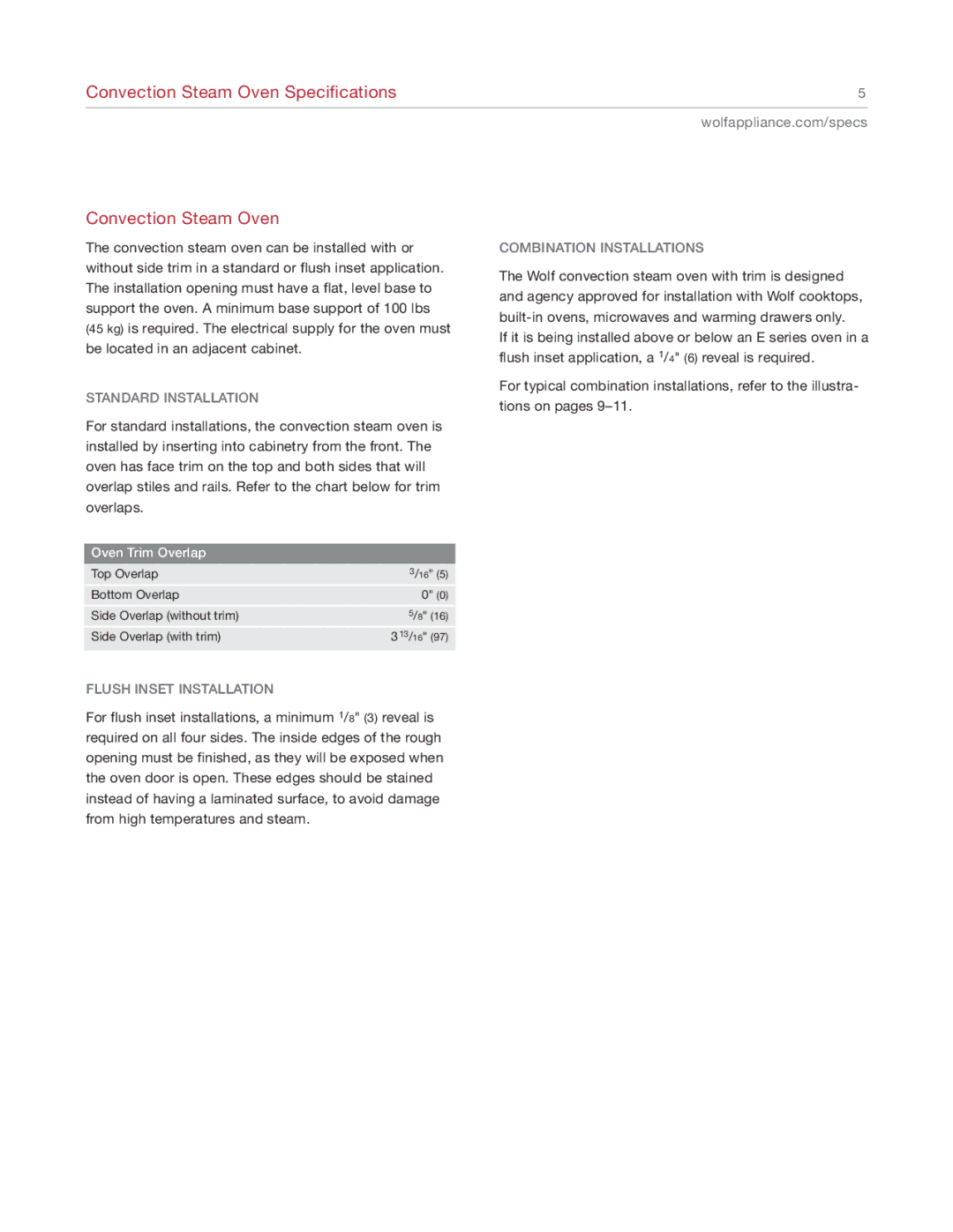 Sub-Zero CSO24 manual Convection Steam Oven Specifications 