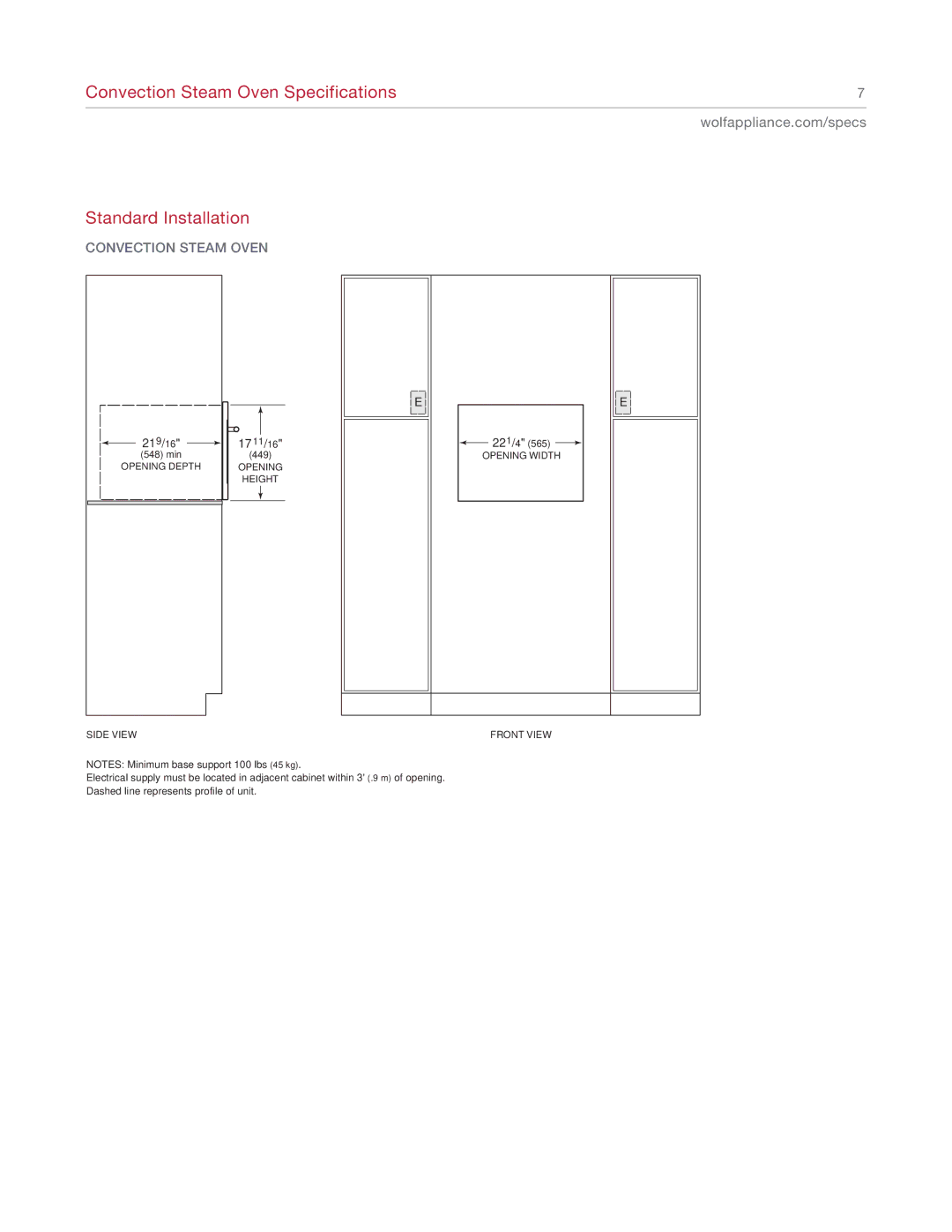 Sub-Zero CSO24 manual Convection Steam Oven Specifications Standard Installation, 21 9 17 11 