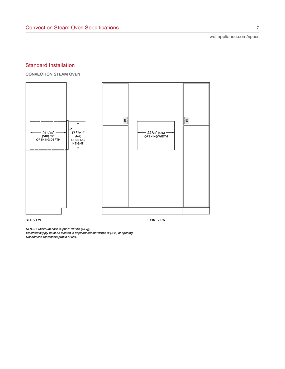 Sub-Zero CSO24 manual Standard Installation, Convection Steam Oven Specifications, 17 11 