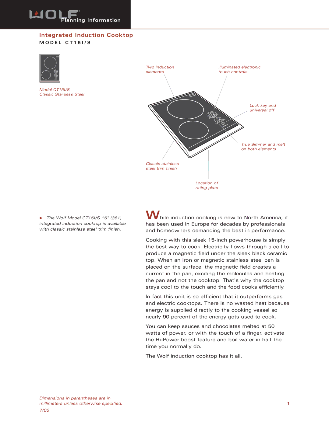 Sub-Zero CT15I/S dimensions Integrated Induction Cooktop 