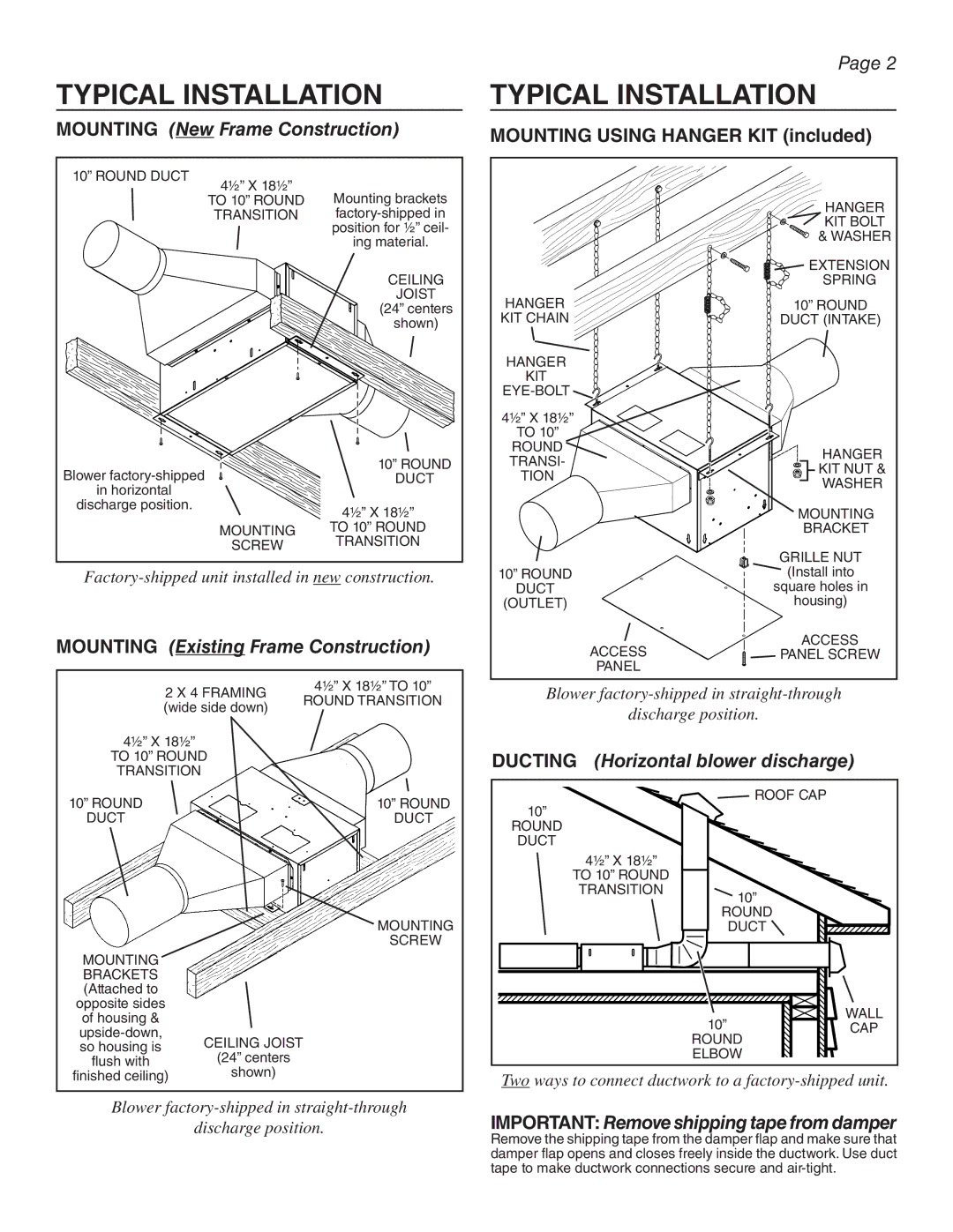 Sub-Zero CTWH30, CTWH36, IH4227 Typical Installation, Mounting New Frame Construction, Mounting Existing Frame Construction 