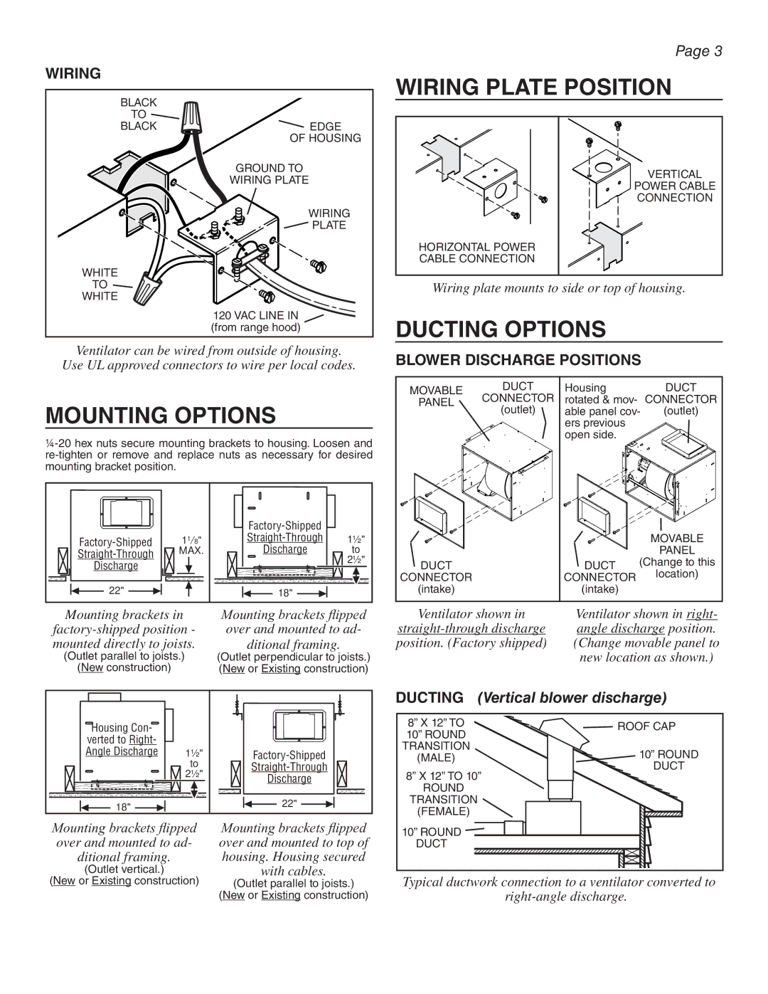 Sub-Zero CTWH36, IH4227, CTWH30, W302718, 808331, W302418, W362210-482210 manual Wiring Plate Position, Mounting Options 