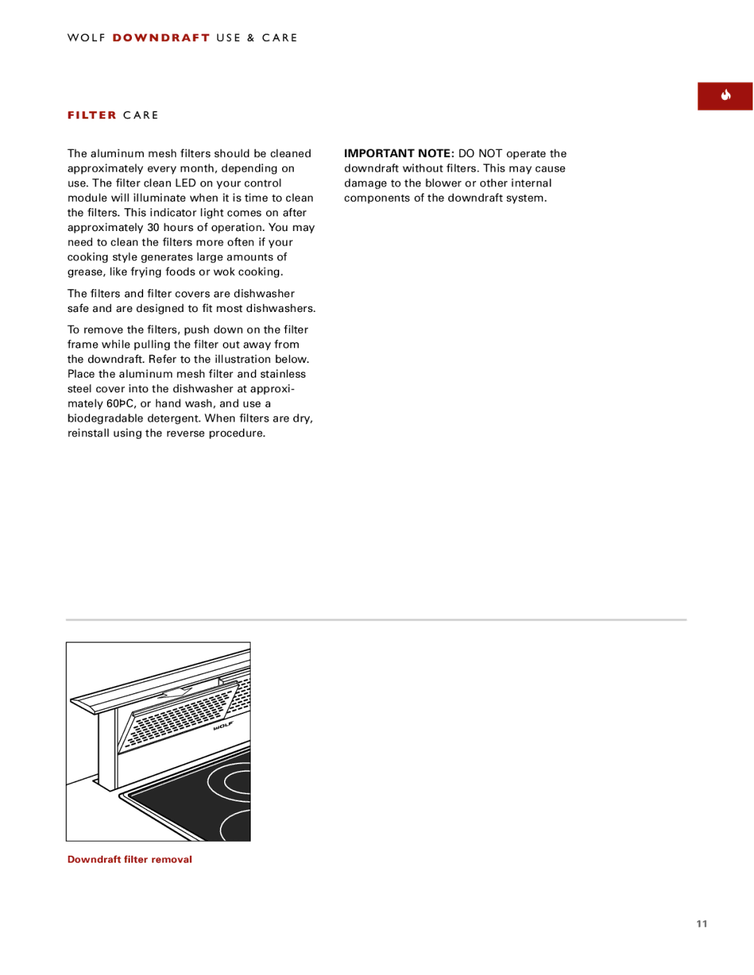 Sub-Zero Downdraft Ventilation manual Wolf D O W N D R a F T USE & Care LT E R Care 