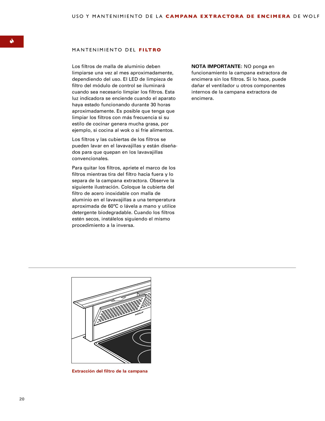 Sub-Zero Downdraft Ventilation manual Extracción del filtro de la campana 