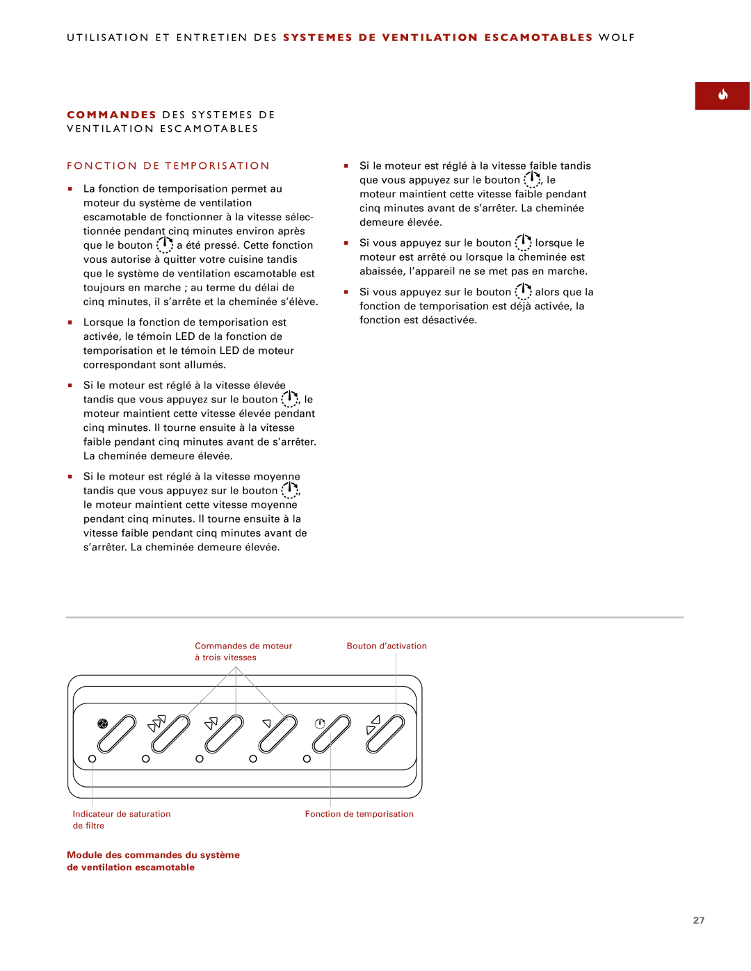 Sub-Zero Downdraft Ventilation manual Fonction DE Temporisation 