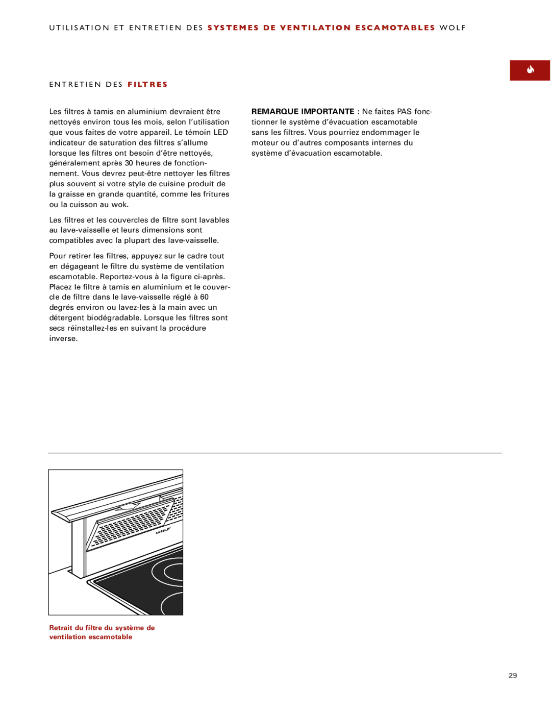 Sub-Zero Downdraft Ventilation manual Entretien DES Filtres 