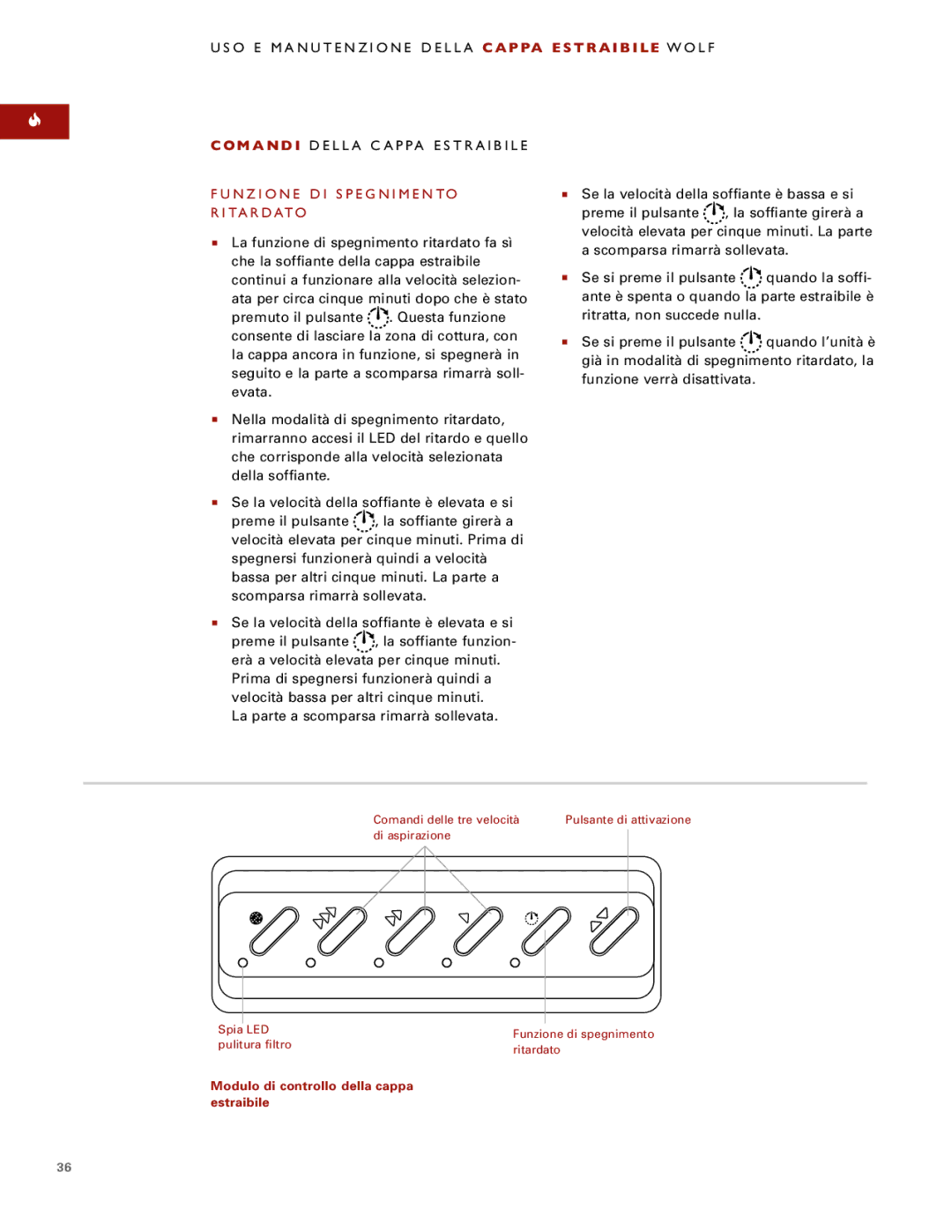 Sub-Zero Downdraft Ventilation manual Funzione DI Spegnimento, Ritardato 