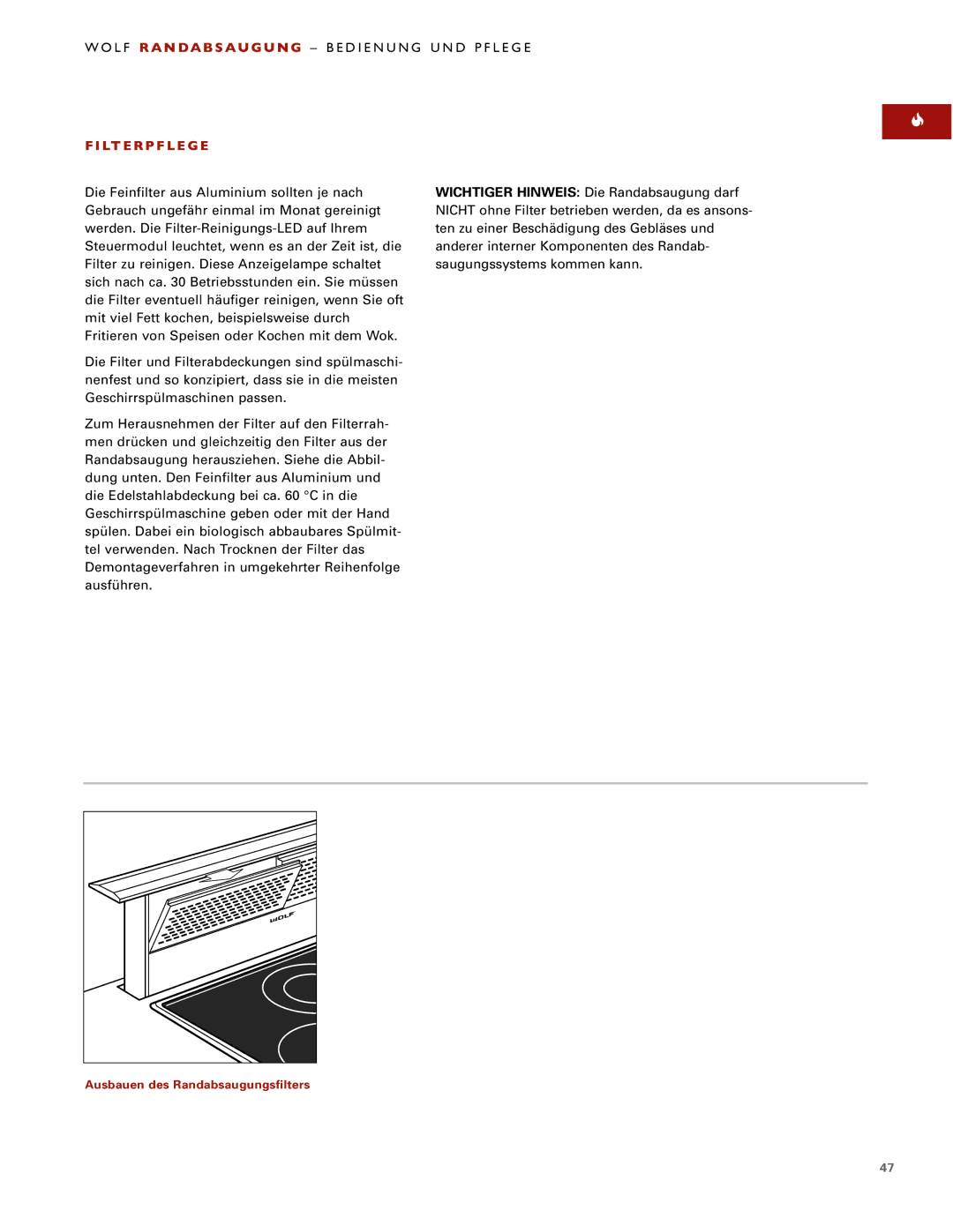 Sub-Zero Downdraft Ventilation manual Lt E R P F L E G E 