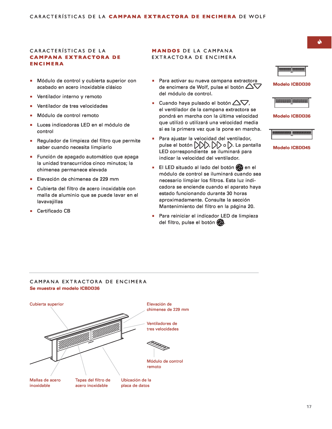 Sub-Zero Downdraft Ventilation manual Características De La Campana Extractora De Encimera De Wolf 
