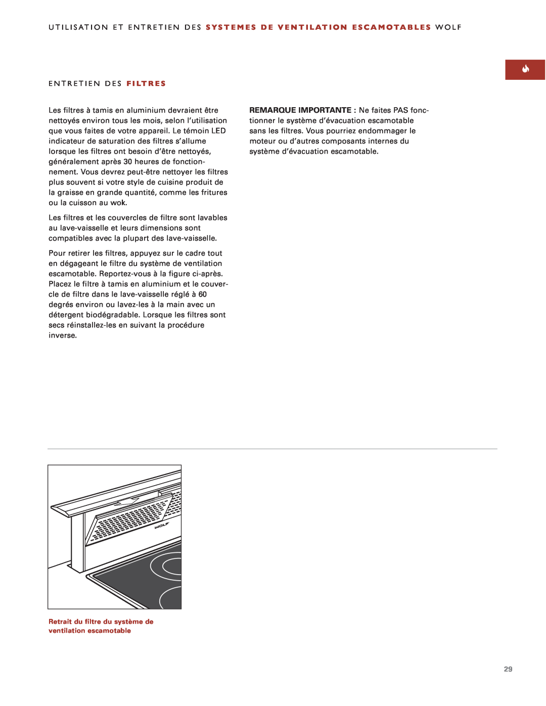 Sub-Zero Downdraft Ventilation manual Entretien Des Filtres 