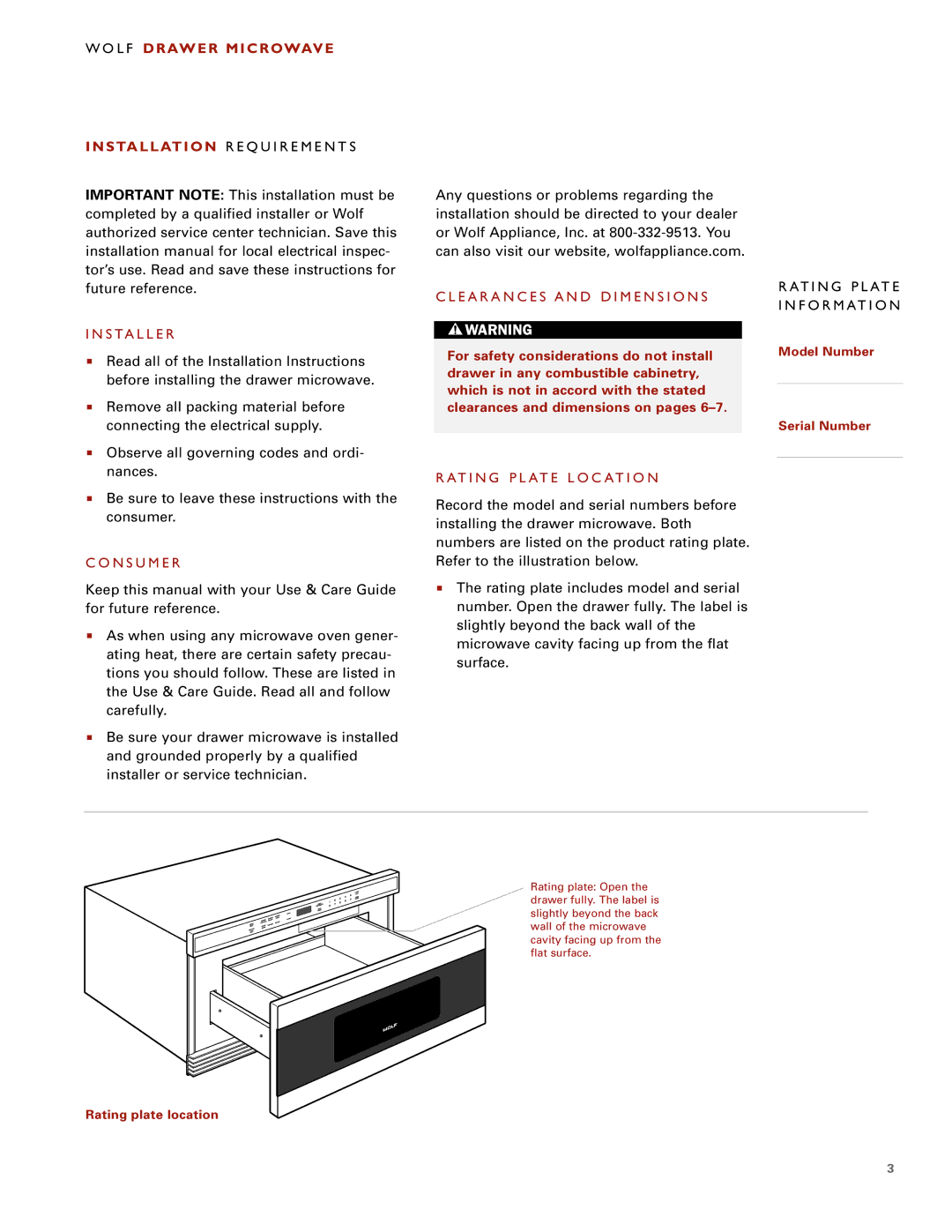 Sub-Zero Drawer Microwave OL F Drawe R Microwave Instal Lati on Requ Irements, Ns Tal Ler, On SU ME R 