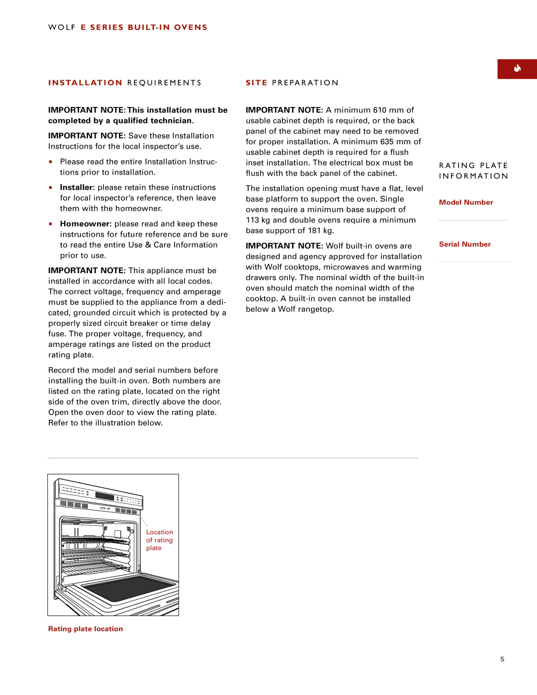 Sub-Zero E SERIES manual L F E Series BUILT- in Ovens, S Ta L L At I O N R E Q U I R E M E N T S, Site P R E PA R AT I O N 