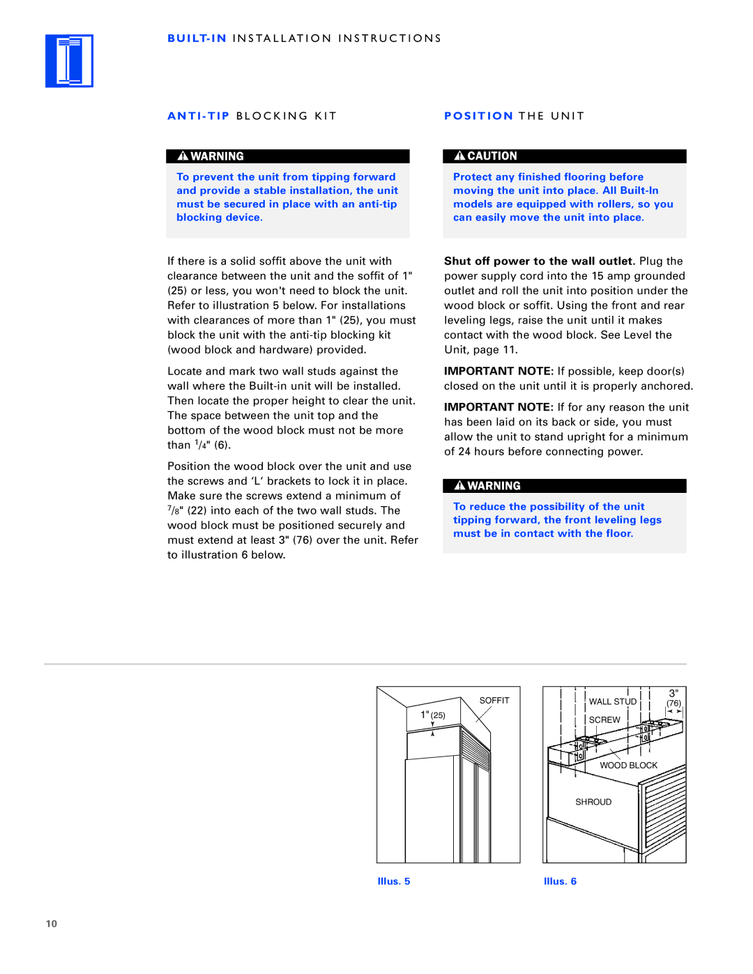 Sub-Zero Freezer installation instructions Built-Ini N S Ta L L At I O N I N S T R U C T I O N S 