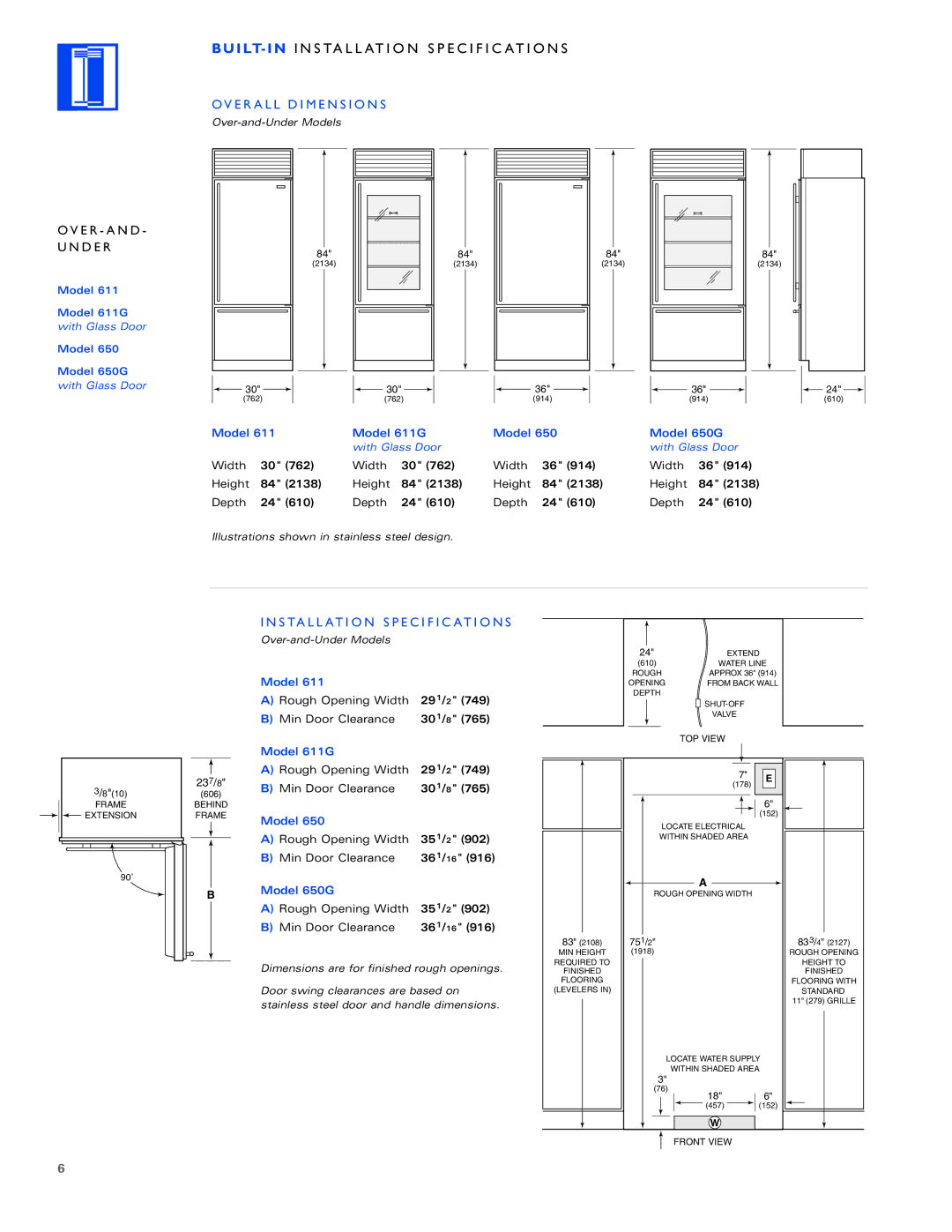 Sub-Zero Freezer installation instructions D E R, Model Model 611G Model 650G 