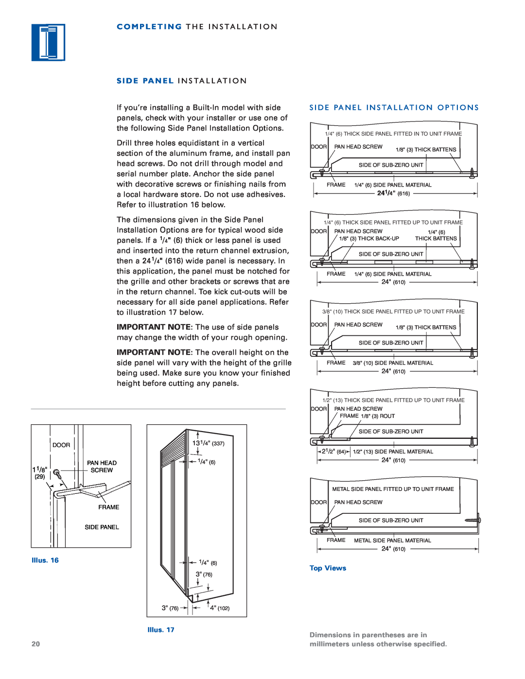 Sub-Zero Freezer installation instructions Completing T H E I N S Ta L L At I O N 
