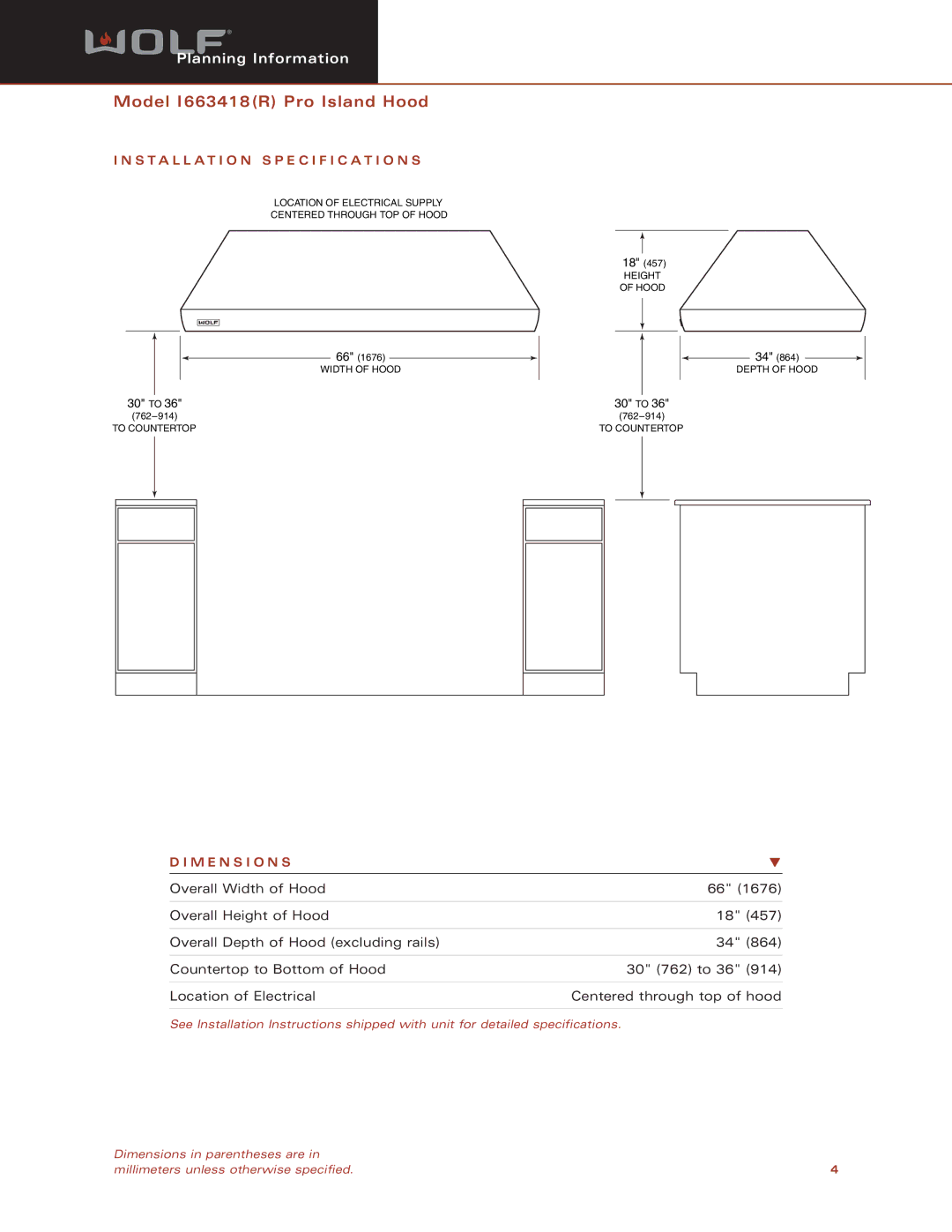 Sub-Zero I663418(R) dimensions Installation Specification S, M E N S I O N S 