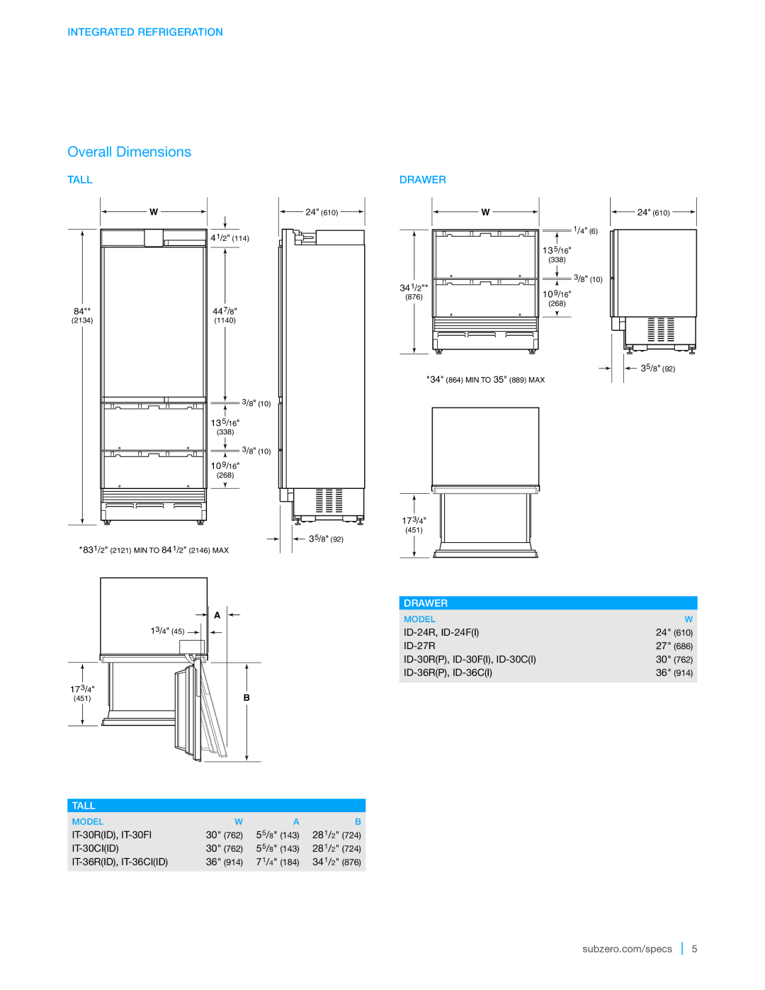 Sub-Zero IC-30R, IC-18F manual Drawer, Tall 