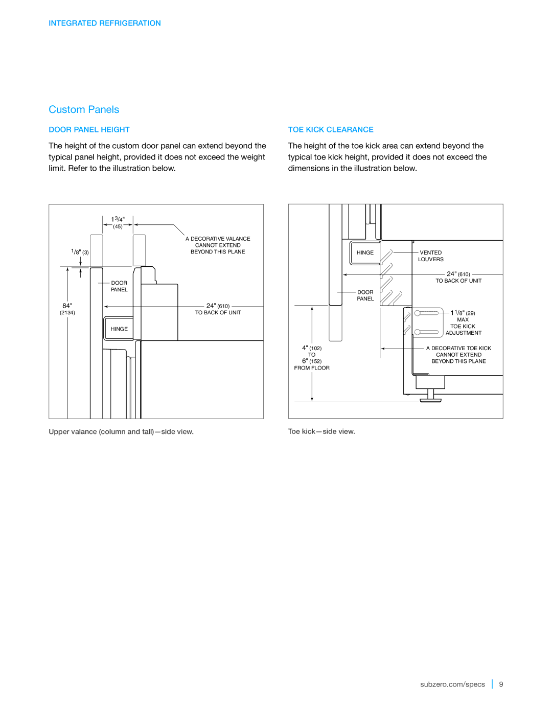 Sub-Zero IC-30R, IC-18F manual Door Panel Height 