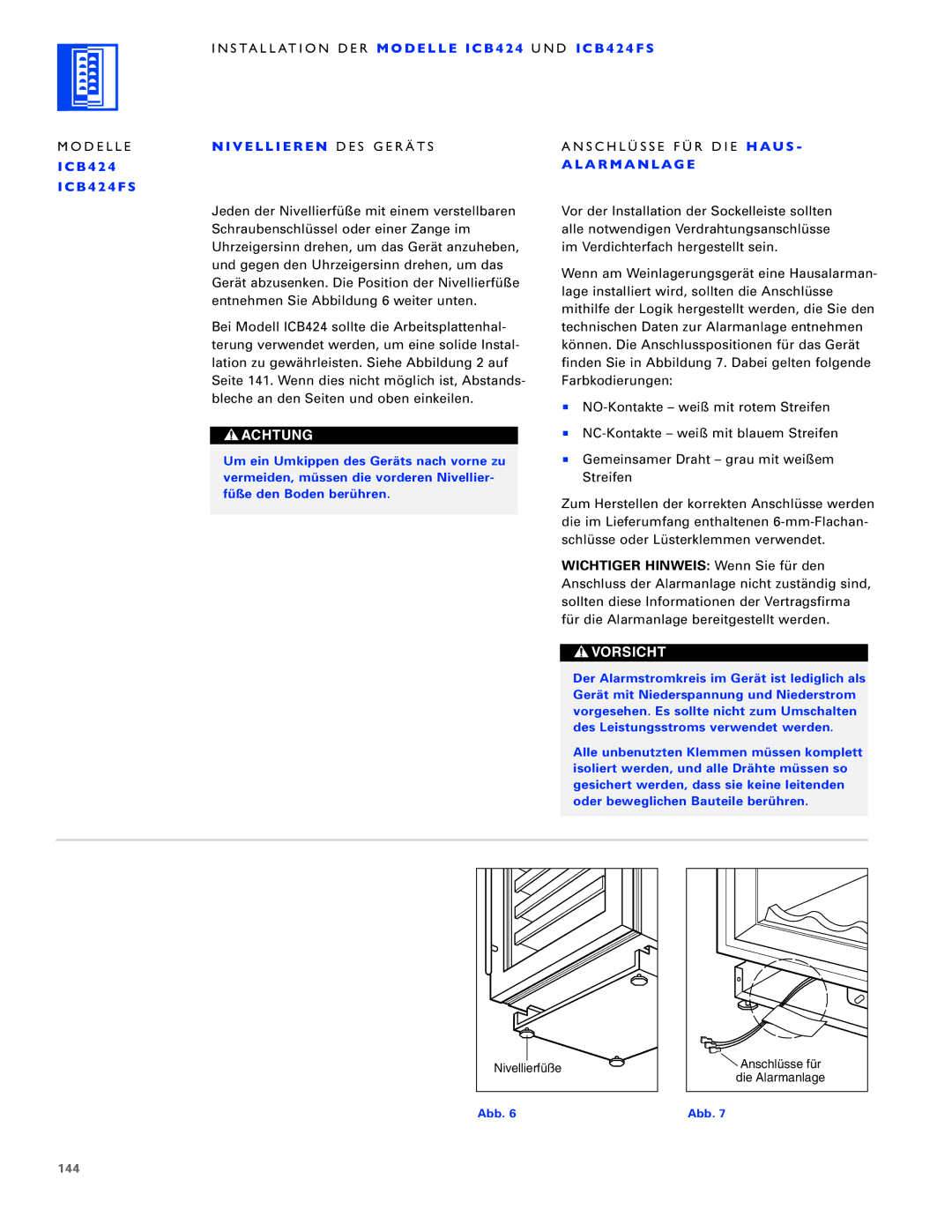 Sub-Zero ICB427R, ICB430, ICB424FS manual LA R M a N LAG E, 144 