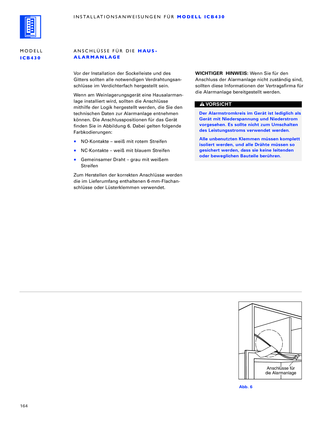 Sub-Zero ICB427R, ICB430, ICB424FS manual Modell Anschlüsse FÜR DIE H AU S, 164 