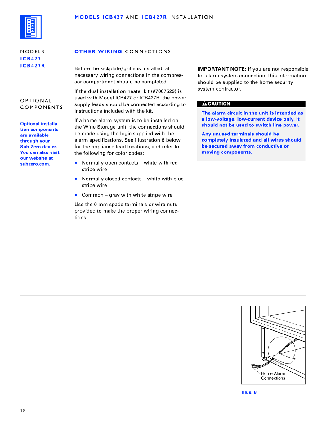 Sub-Zero ICB430, ICB424FS, ICB427R manual Other Wiring C O N N E C T I O N S 