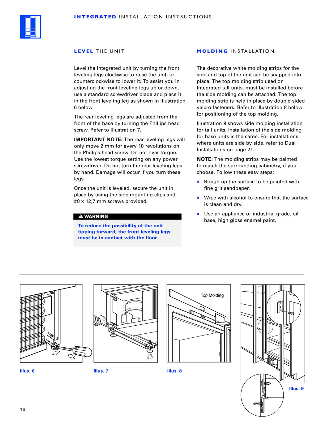 Sub-Zero ICB700TCI, ICB700TFI, ICB700TR installation instructions V E L the Unit L D I N G I N S TA L L AT I O N 