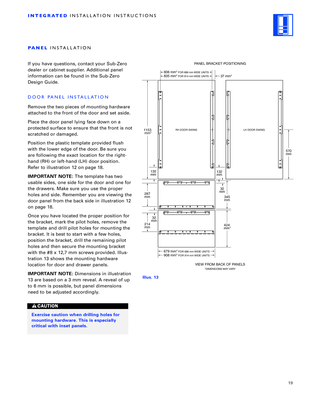 Sub-Zero ICB700TCI, ICB700TFI, ICB700TR Door Panel Installation, Protected surface to ensure that the front is not 