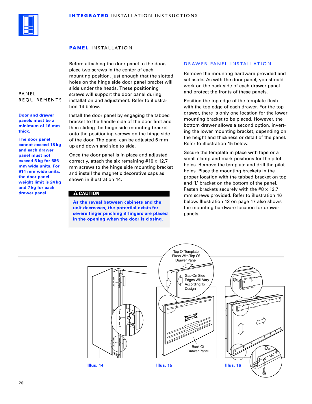 Sub-Zero ICB700TR, ICB700TFI, ICB700TCI installation instructions PA N E L Installation, Drawer Panel Installation 