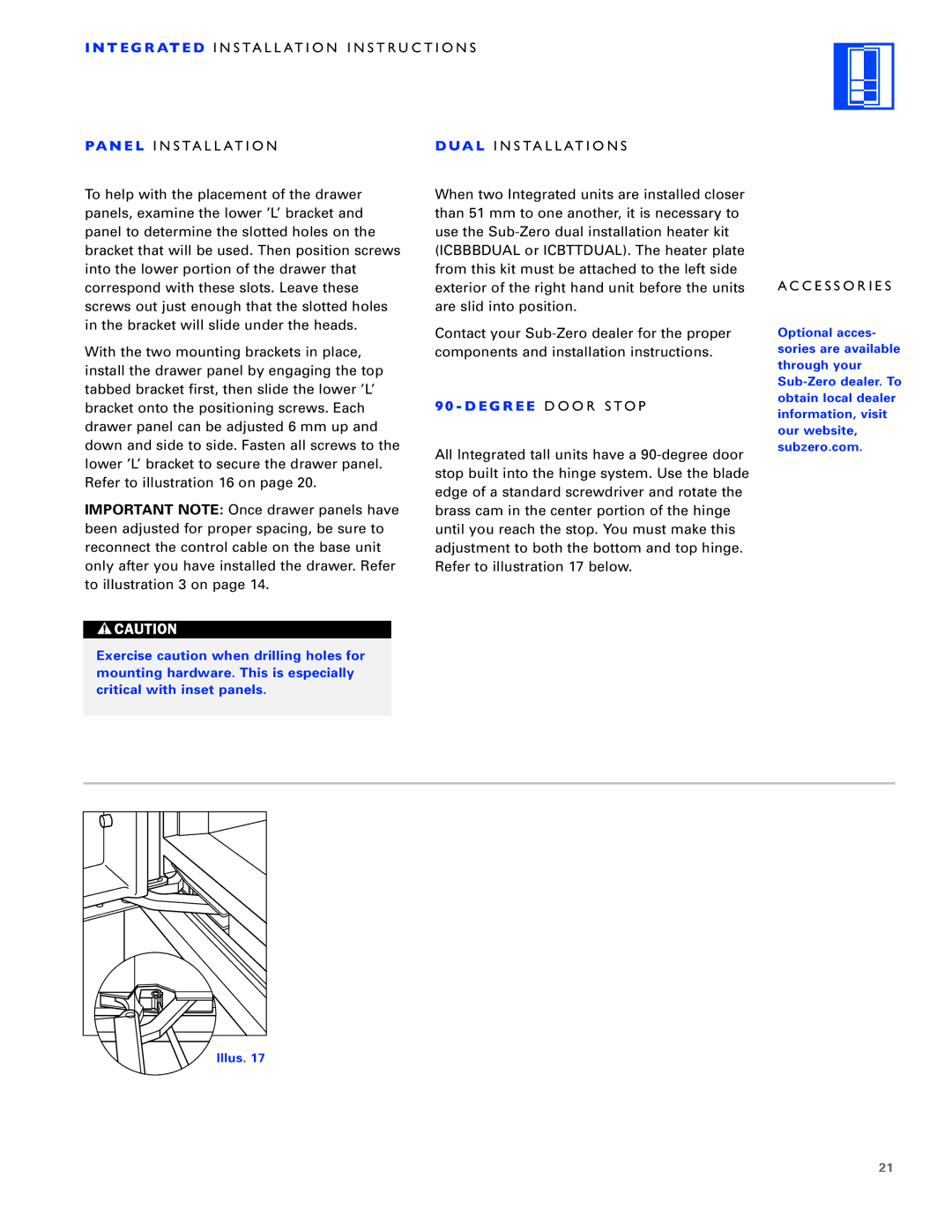 Sub-Zero ICB700TFI, ICB700TCI, ICB700TR installation instructions Ua L I N S Ta L L At I O N S, E G R E E Door Stop 