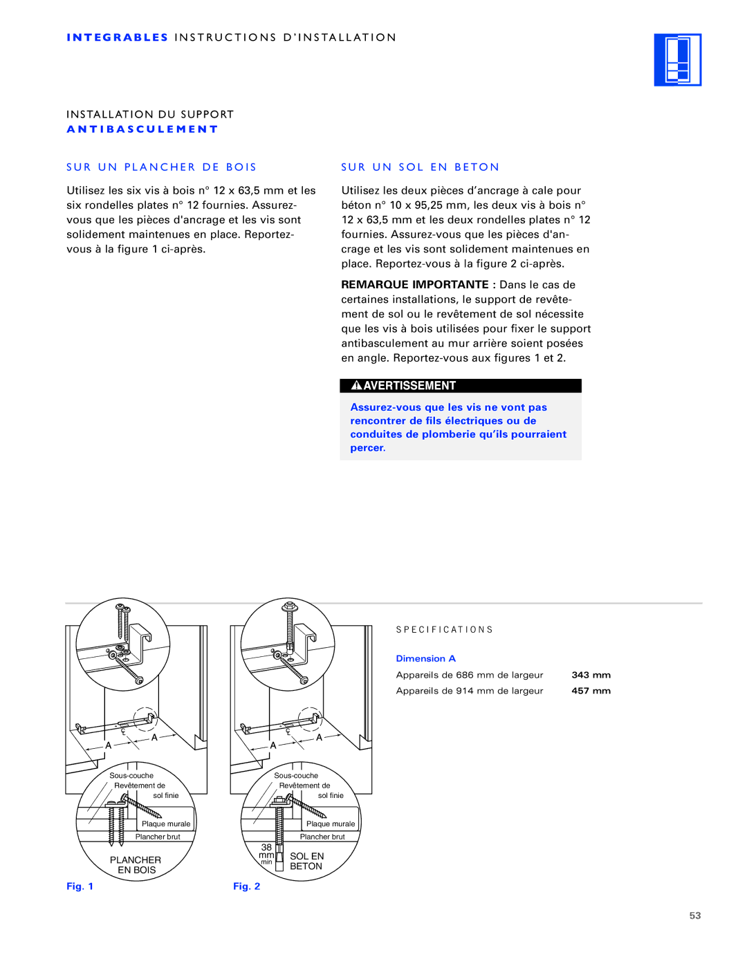 Sub-Zero ICB700TR, ICB700TFI, ICB700TCI installation instructions SUR UN Plancher DE Bois, SUR UN SOL EN Beton 