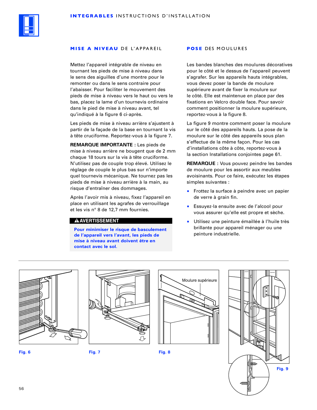 Sub-Zero ICB700TR, ICB700TFI, ICB700TCI installation instructions S E a N I V E AU DE L’APPAREIL 