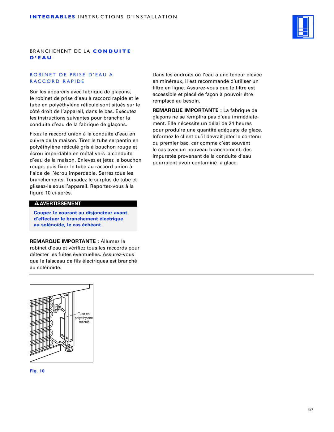 Sub-Zero ICB700TFI, ICB700TCI, ICB700TR installation instructions Robinet DE Prise D’EAU a, Raccord Rapide 