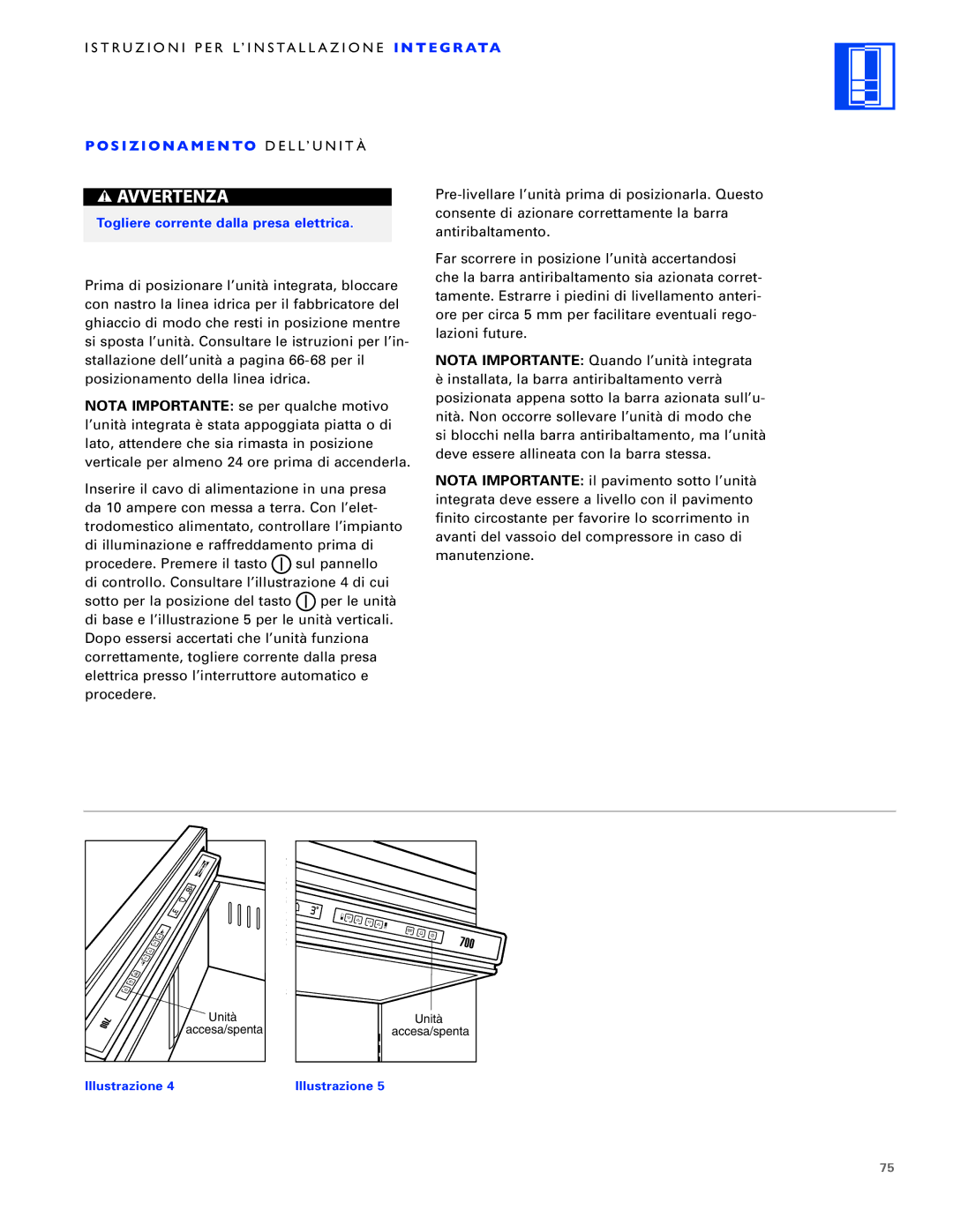 Sub-Zero ICB700TFI, ICB700TCI, ICB700TR installation instructions Istruzioni PER L’INSTALLAZIONE I N T E G R ATA 