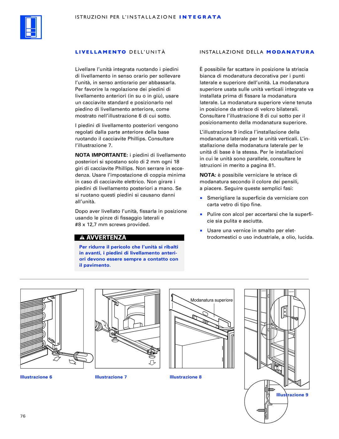 Sub-Zero ICB700TCI, ICB700TFI, ICB700TR installation instructions Modanatura superiore 