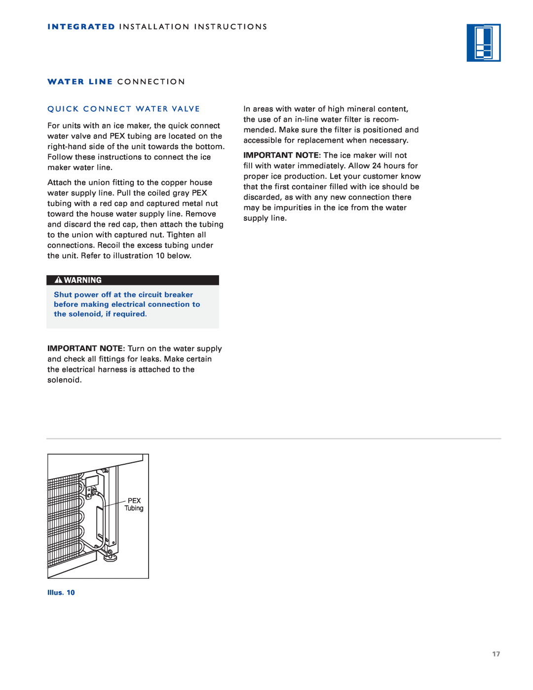 Sub-Zero ICB700TR, ICB700TFI, ICB700TCI installation instructions Quick Connect Water Valve 