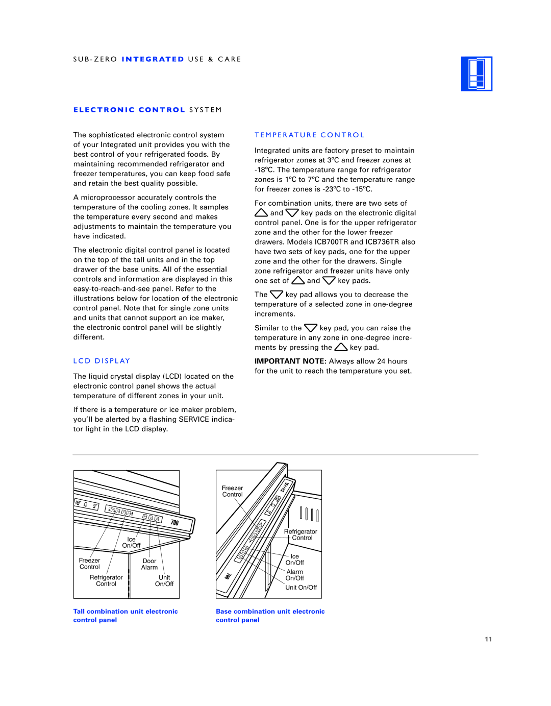 Sub-Zero ICB736TCI manual E C T R on I C CON T R O L S Y S T E M, LCD Display, Temperature Control 