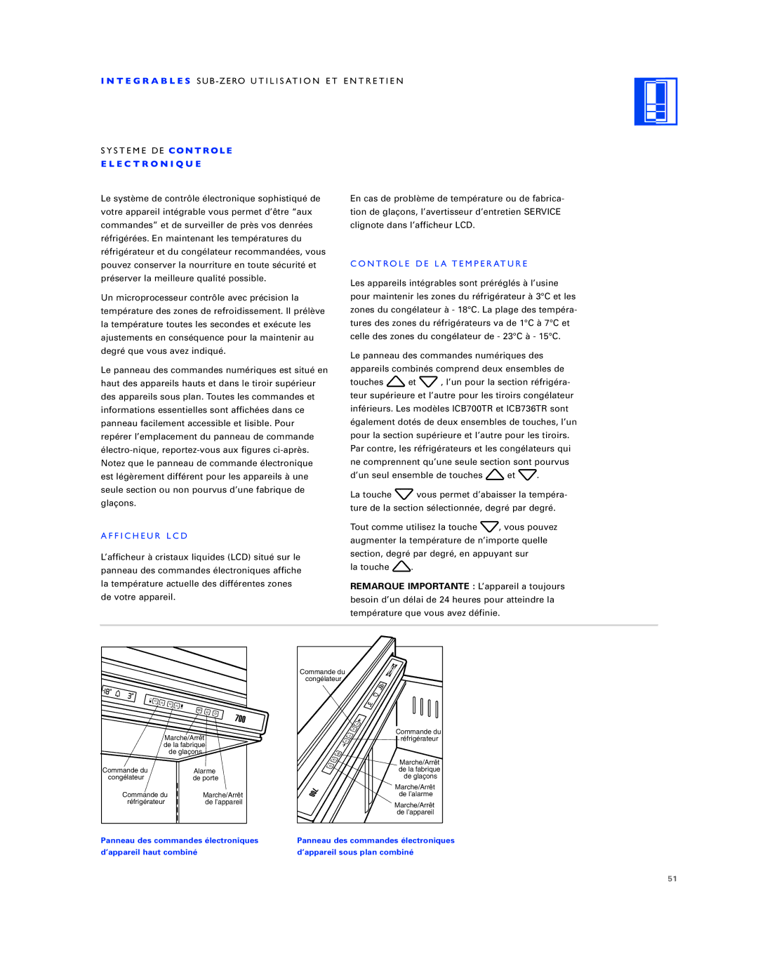 Sub-Zero ICB736TCI manual Systeme DE C O N T R O L E E C T R O N I Q U E, Controle DE LA Temperature, Afficheur LCD 