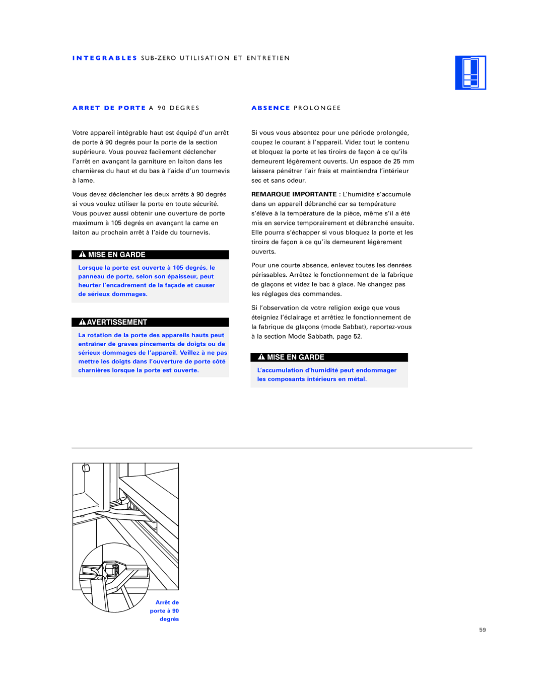 Sub-Zero ICB736TCI manual R E T D E P O RT E a 90 Degres S E N C E Prolongee 