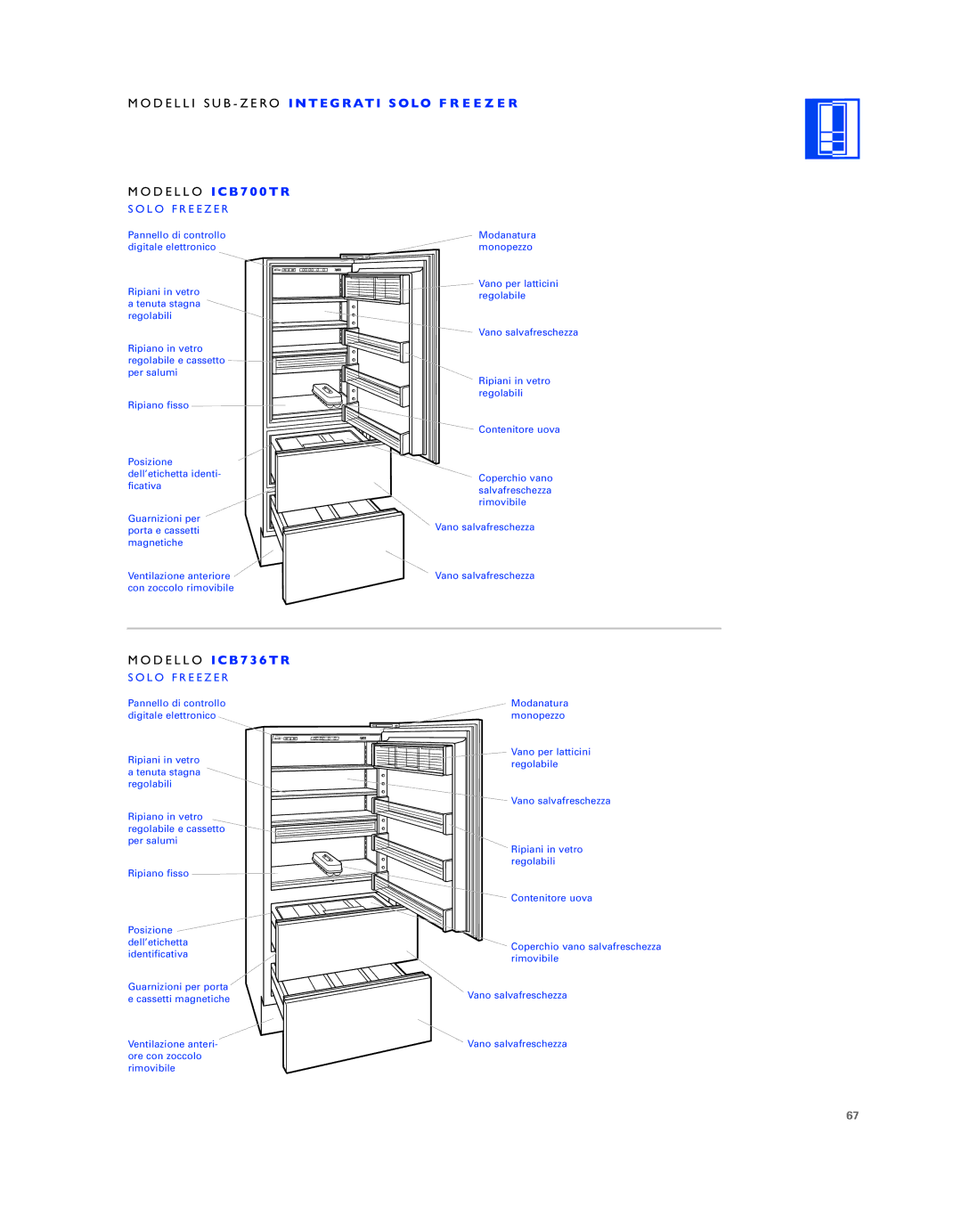 Sub-Zero ICB736TCI manual Modello I C B 7 3 6 T R, Solo Freezer 